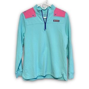 Vineyard vines girls pullover quarter zip size XL sweater sweatshirt teal & pink